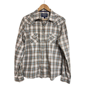Western Pearl Snap Plaid Ranchwear Cowgirl Shirt Panhandle Slim L